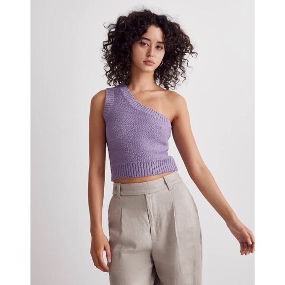 Madewell Textural One Shoulder Sweater / Aster Bloom / Medium - Picture 3 of 5